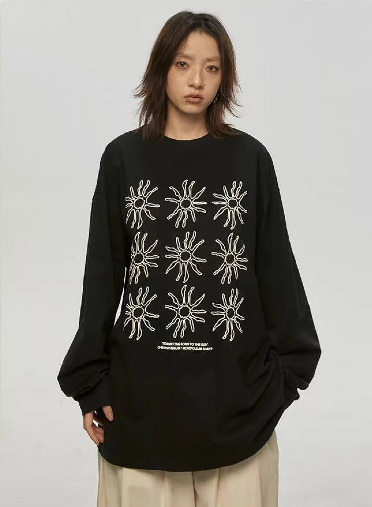 Sunflower Print Relaxed Long Sleeve Tee  oliviroa オリヴィオラ
