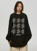 Sunflower Print Relaxed Long Sleeve Tee  oliviroa オリヴィオラ