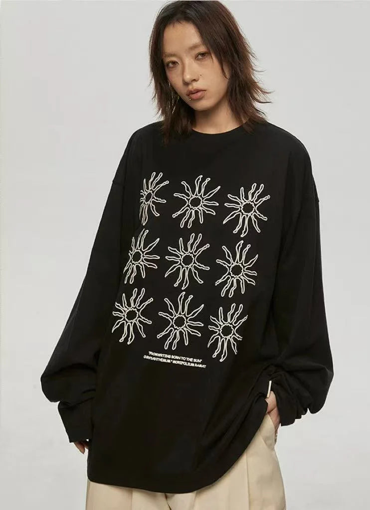 Sunflower Print Relaxed Long Sleeve Tee  oliviroa オリヴィオラ