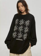 Sunflower Print Relaxed Long Sleeve Tee  oliviroa オリヴィオラ