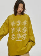Sunflower Print Relaxed Long Sleeve Tee OL2157