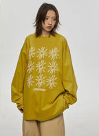 Sunflower Print Relaxed Long Sleeve Tee OL2157
