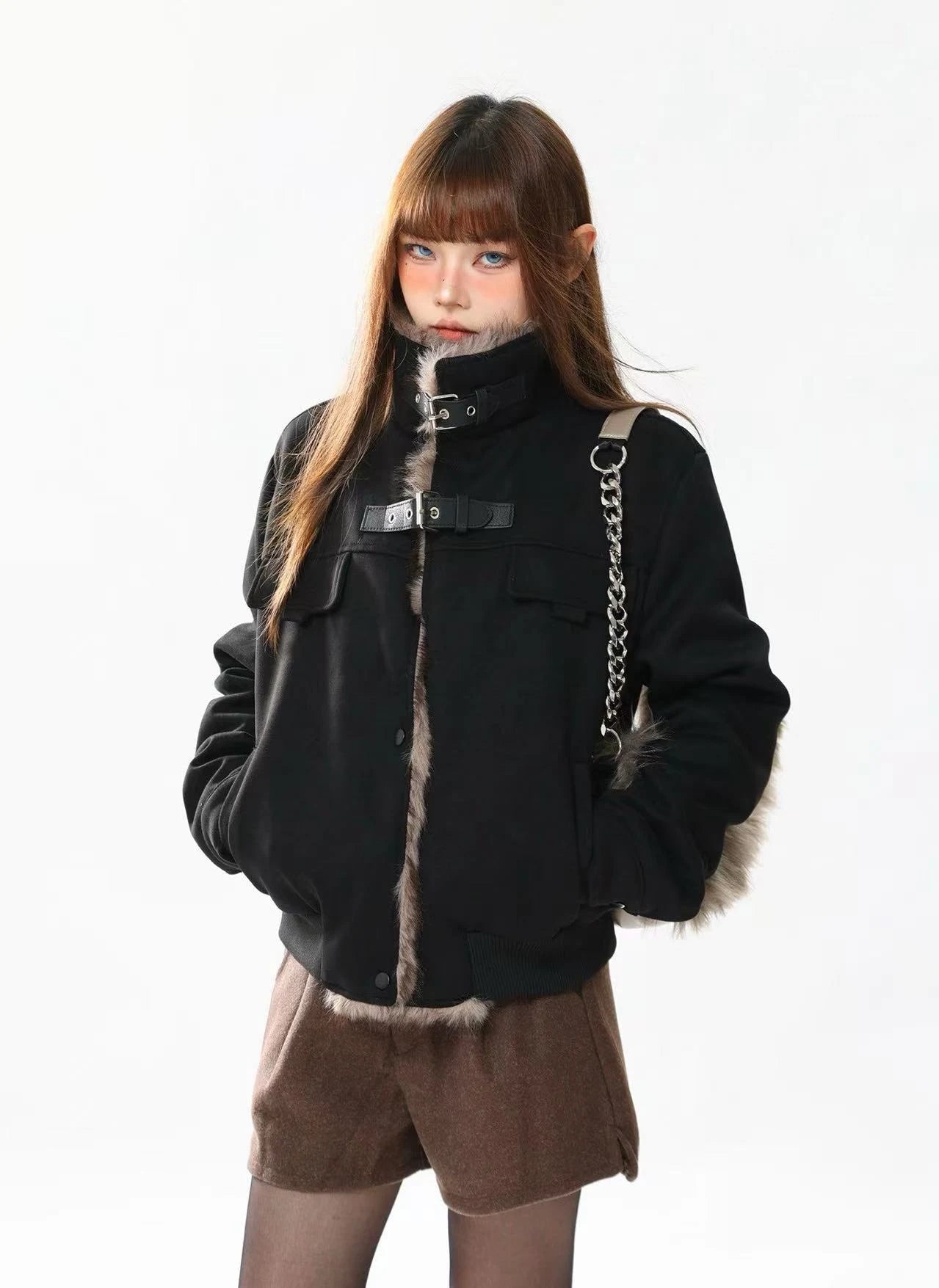 Moto Collar Padded Short Jacket  oliviroa オリヴィオラ