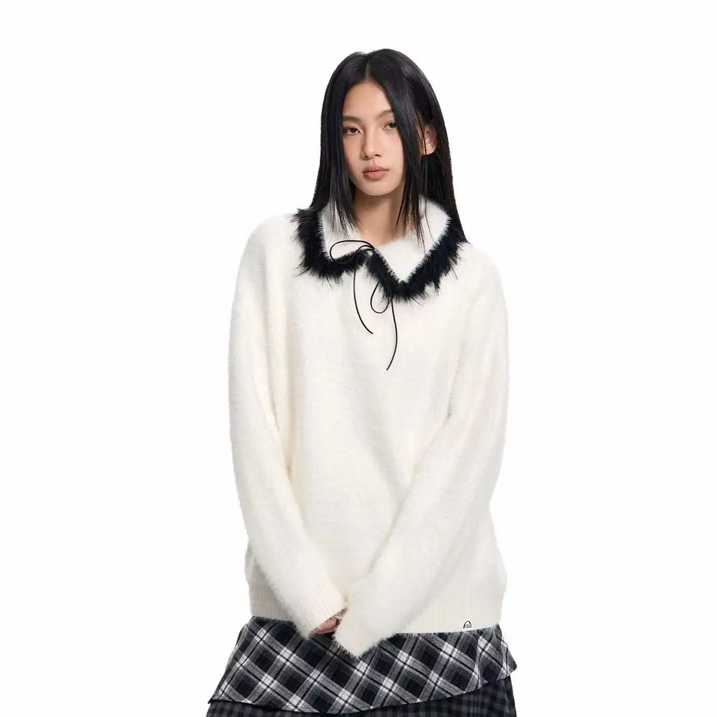 Contrast Collar Top with Detachable Design OL2166