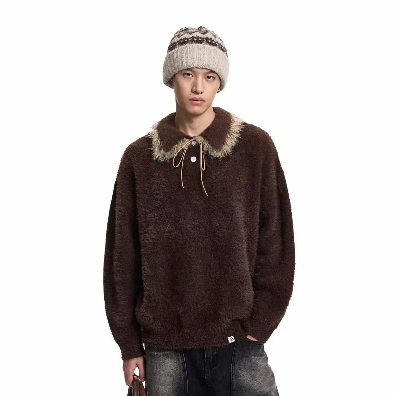 Contrast Collar Top with Detachable Design   oliviroa オリヴィオラ