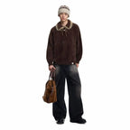 Contrast Collar Top with Detachable Design OL2166