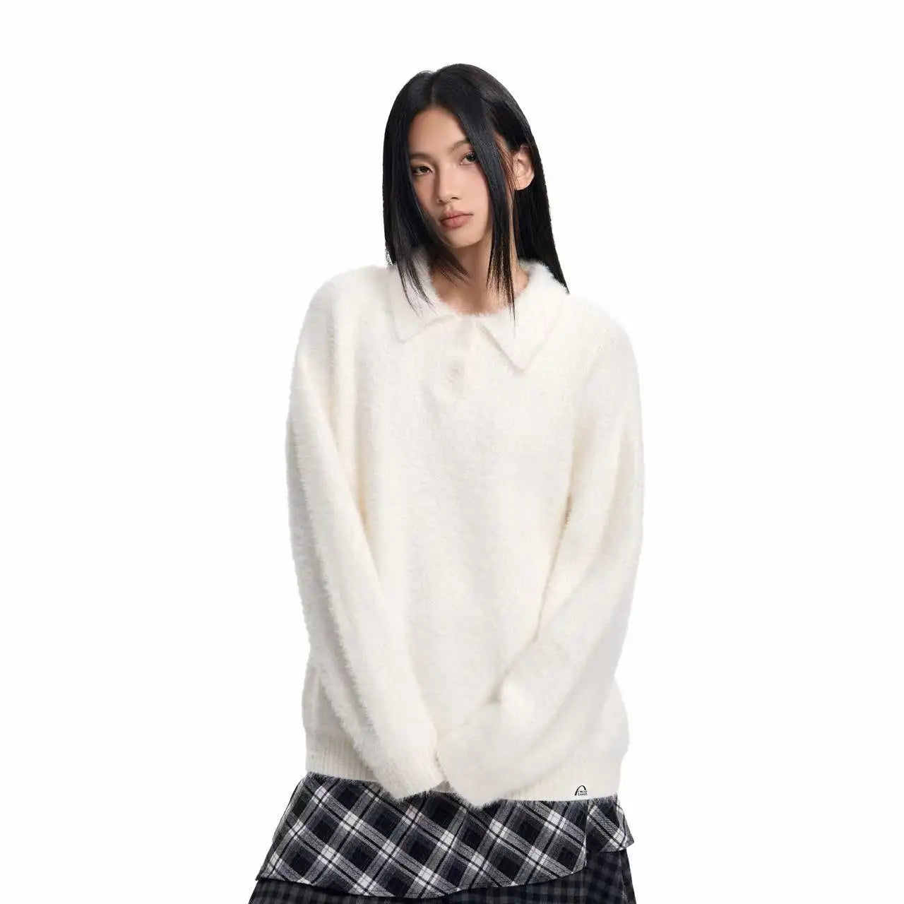 Contrast Collar Top with Detachable Design   OL2166