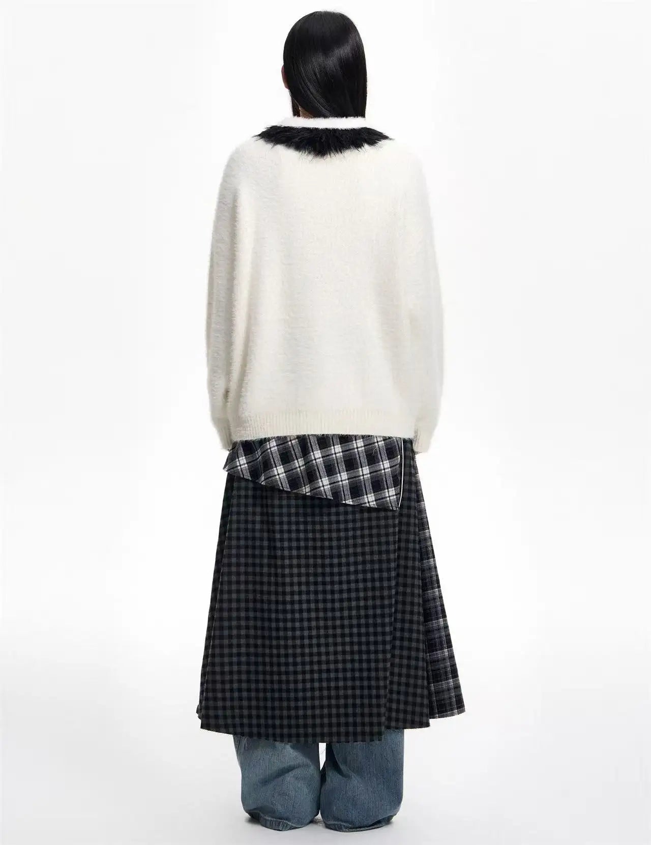 Contrast Collar Top with Detachable Design   OL2166