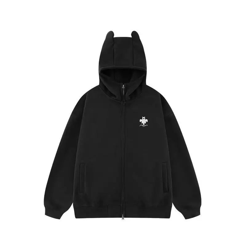 Zip Up Hoodie with Horn Detail High Neck Design   OL2167