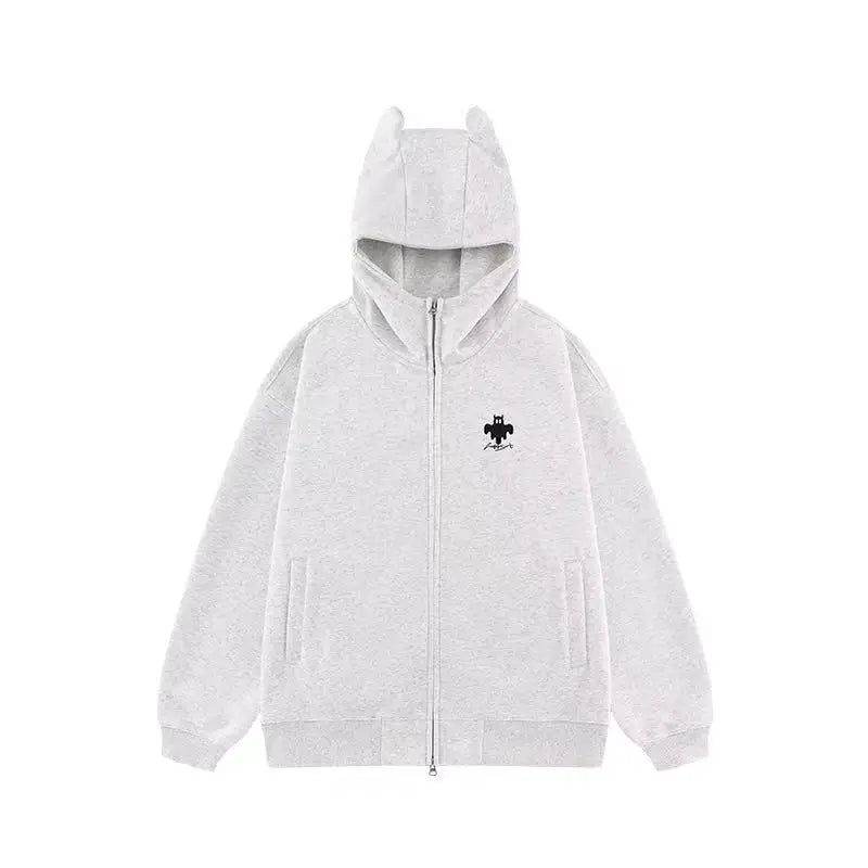 Zip Up Hoodie with Horn Detail High Neck Design   OL2167