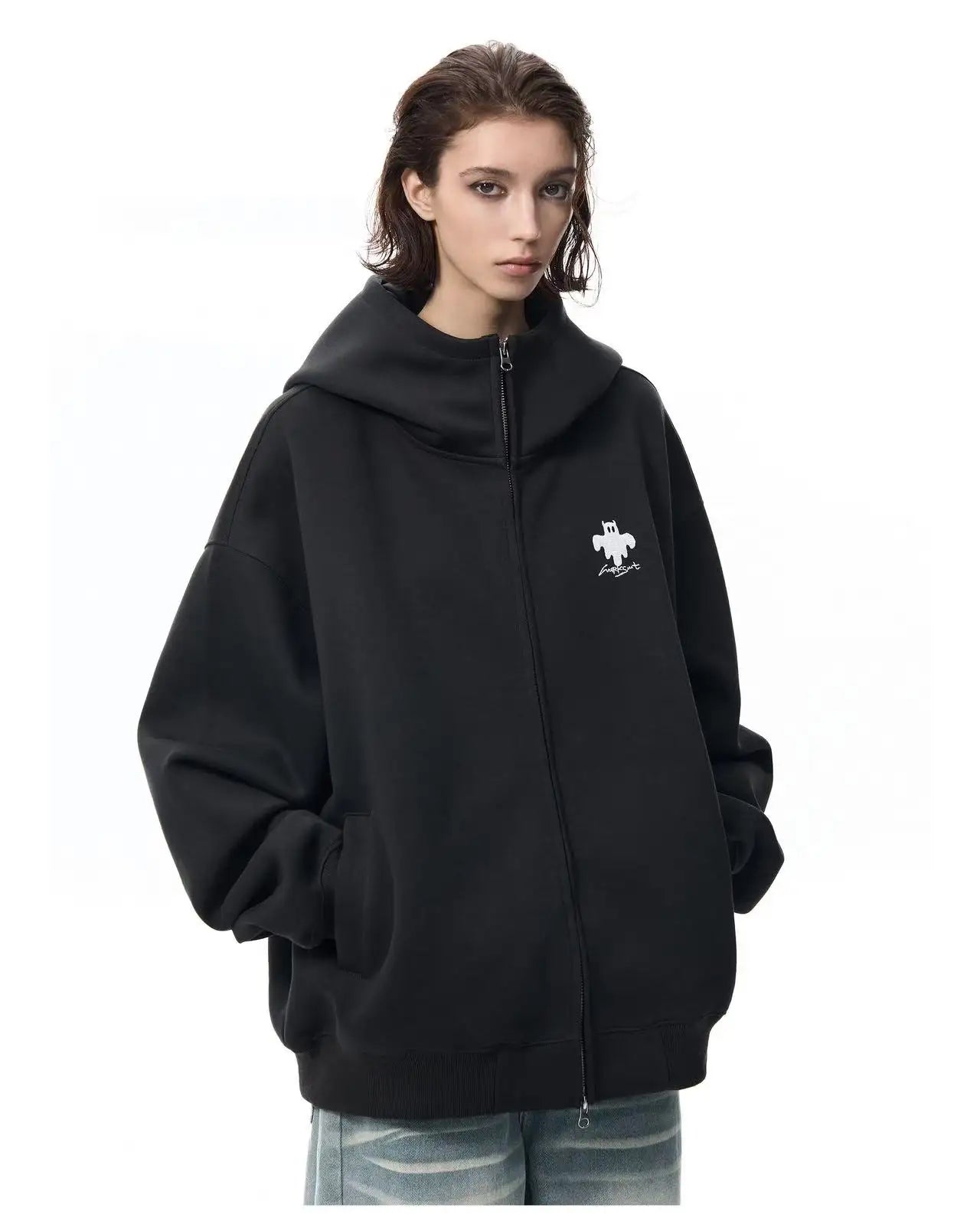 Zip Up Hoodie with Horn Detail High Neck Design   oliviroa オリヴィオラ