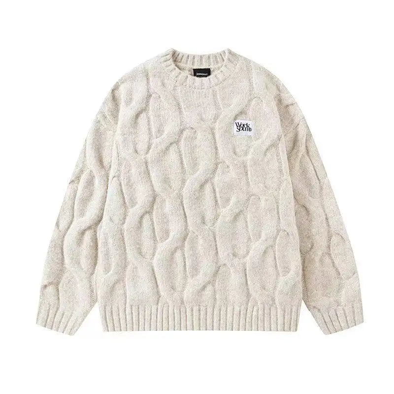 Textured Cable Pullover with Color Yarn Detail   OL2170