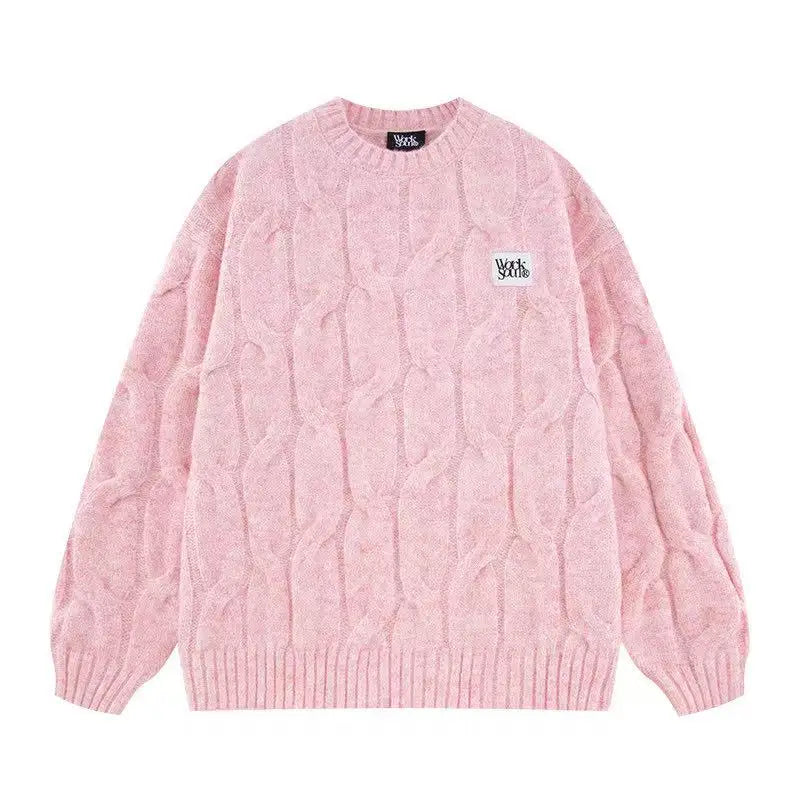 Textured Cable Pullover with Color Yarn Detail   OL2170