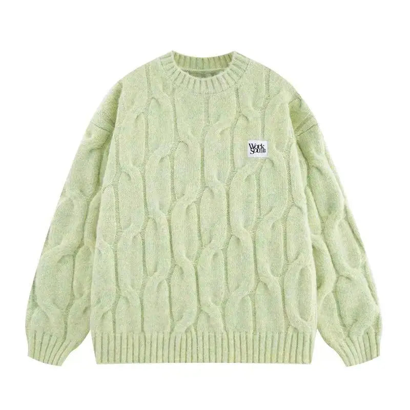 Textured Cable Pullover with Color Yarn Detail   OL2170