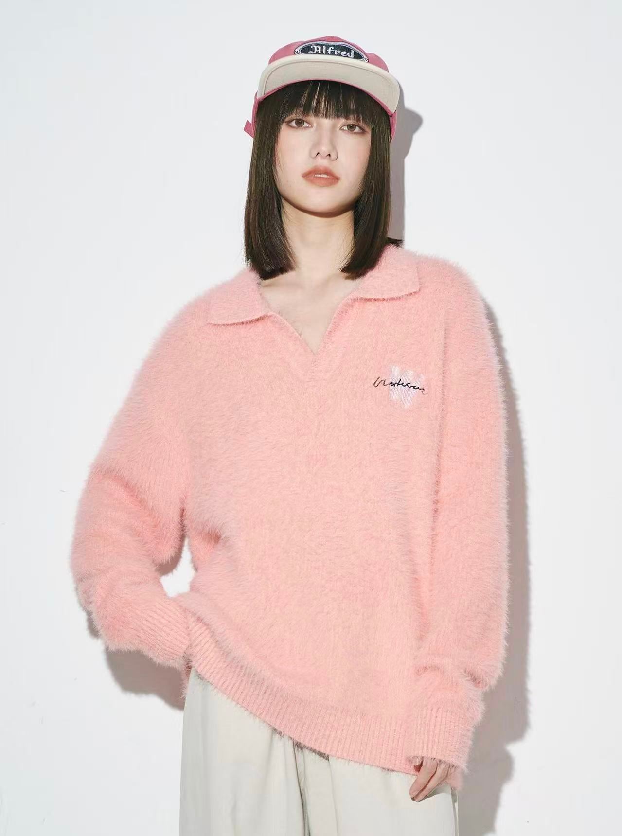 Faux Fur V-Neck Sweater   OL2171