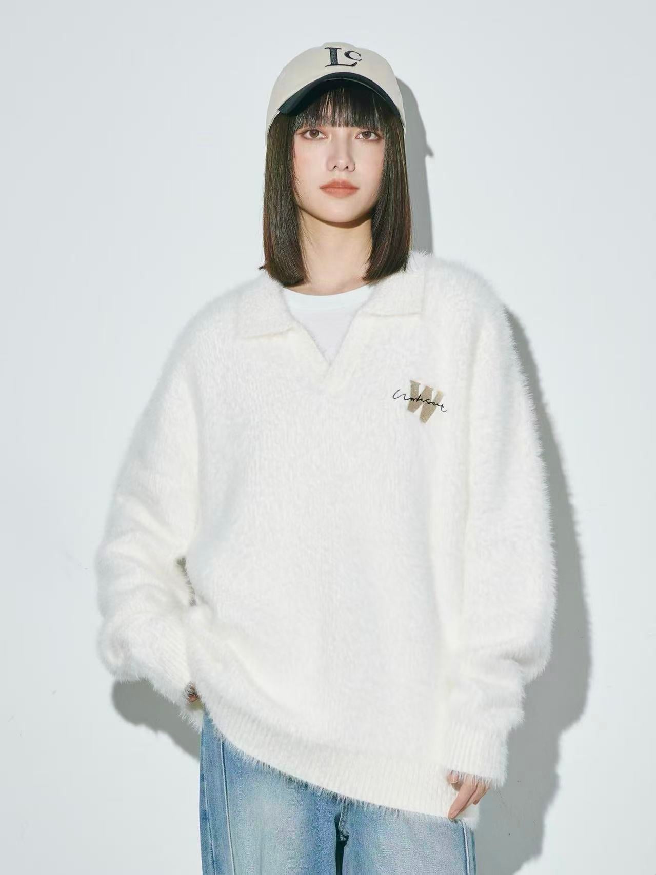 Faux Fur V-Neck Sweater   OL2171