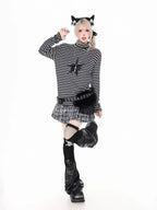 Vintage Star Stripe Mock Neck Long Sleeve Tee   OL2175