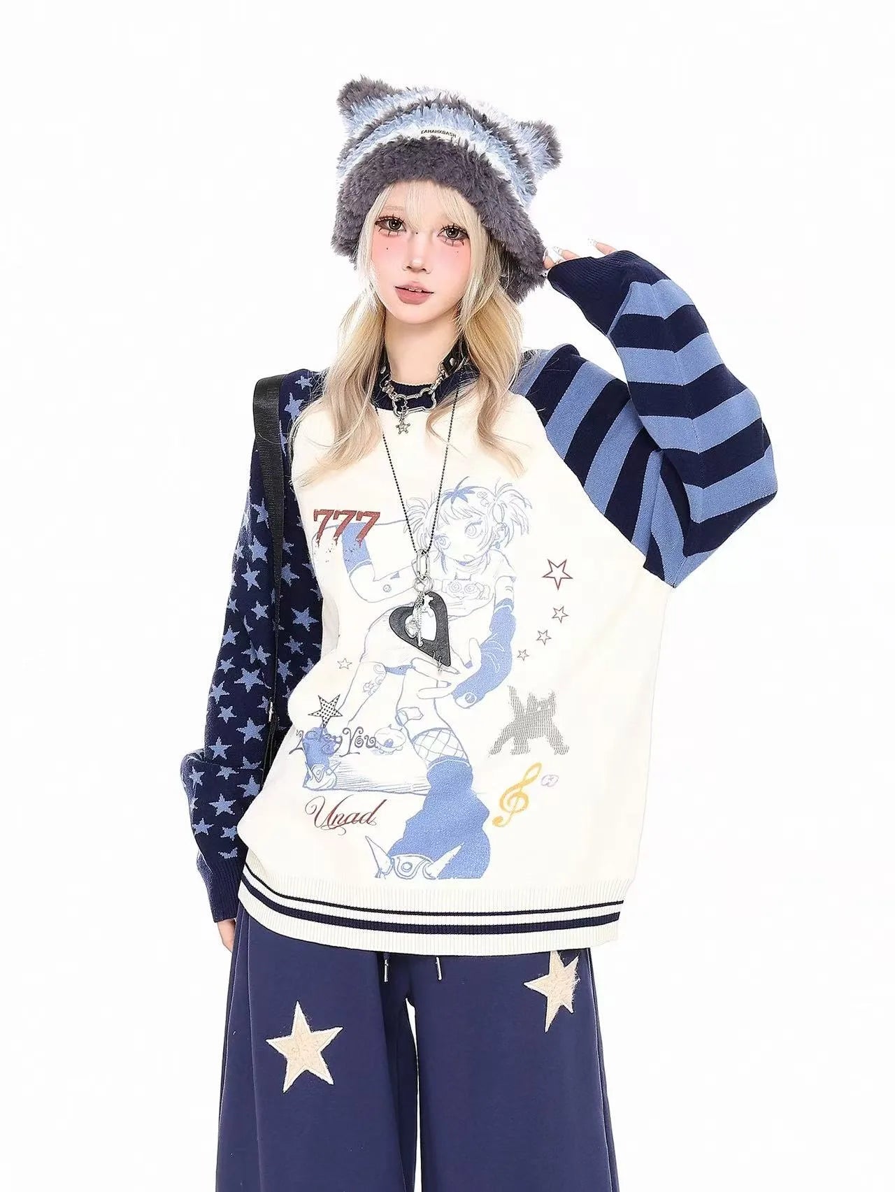 Y2K Character Graphic Oversized Cardigan  OL2177