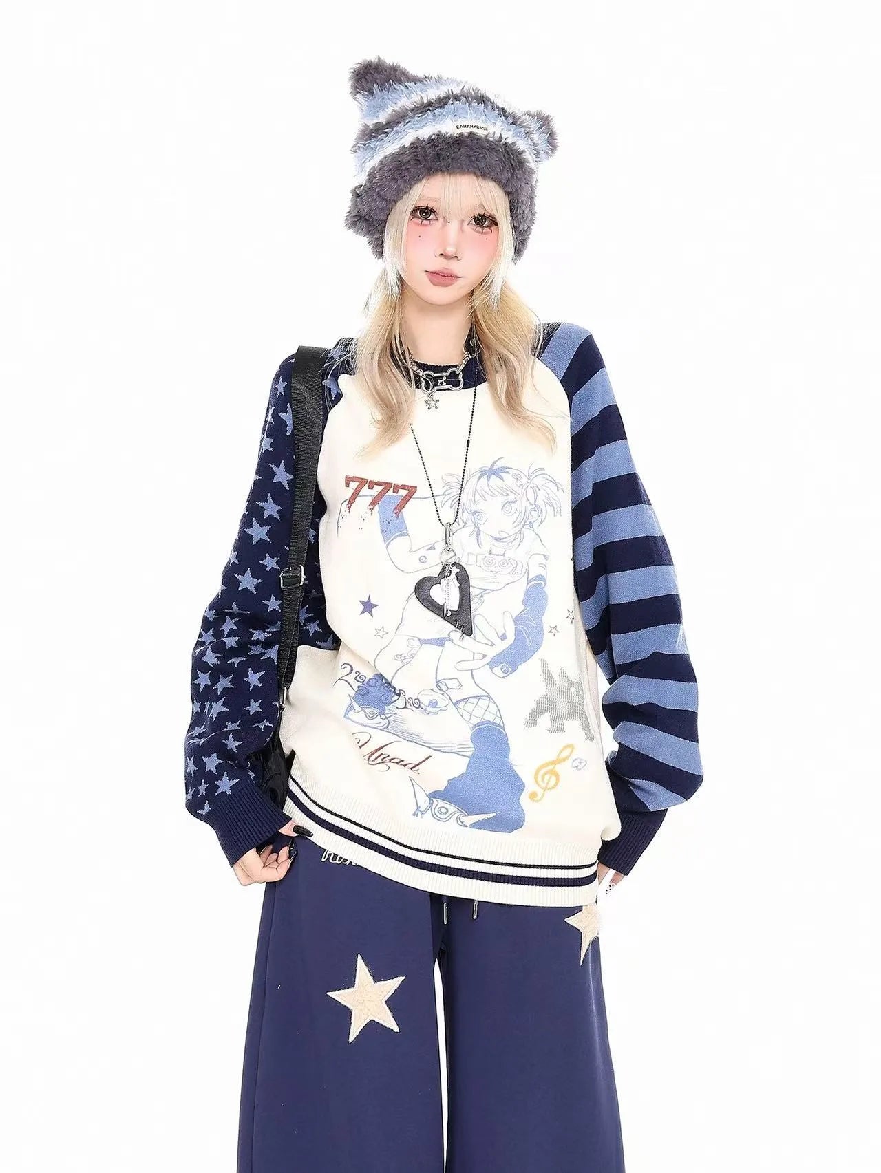 Y2K Character Graphic Oversized Cardigan  OL2177