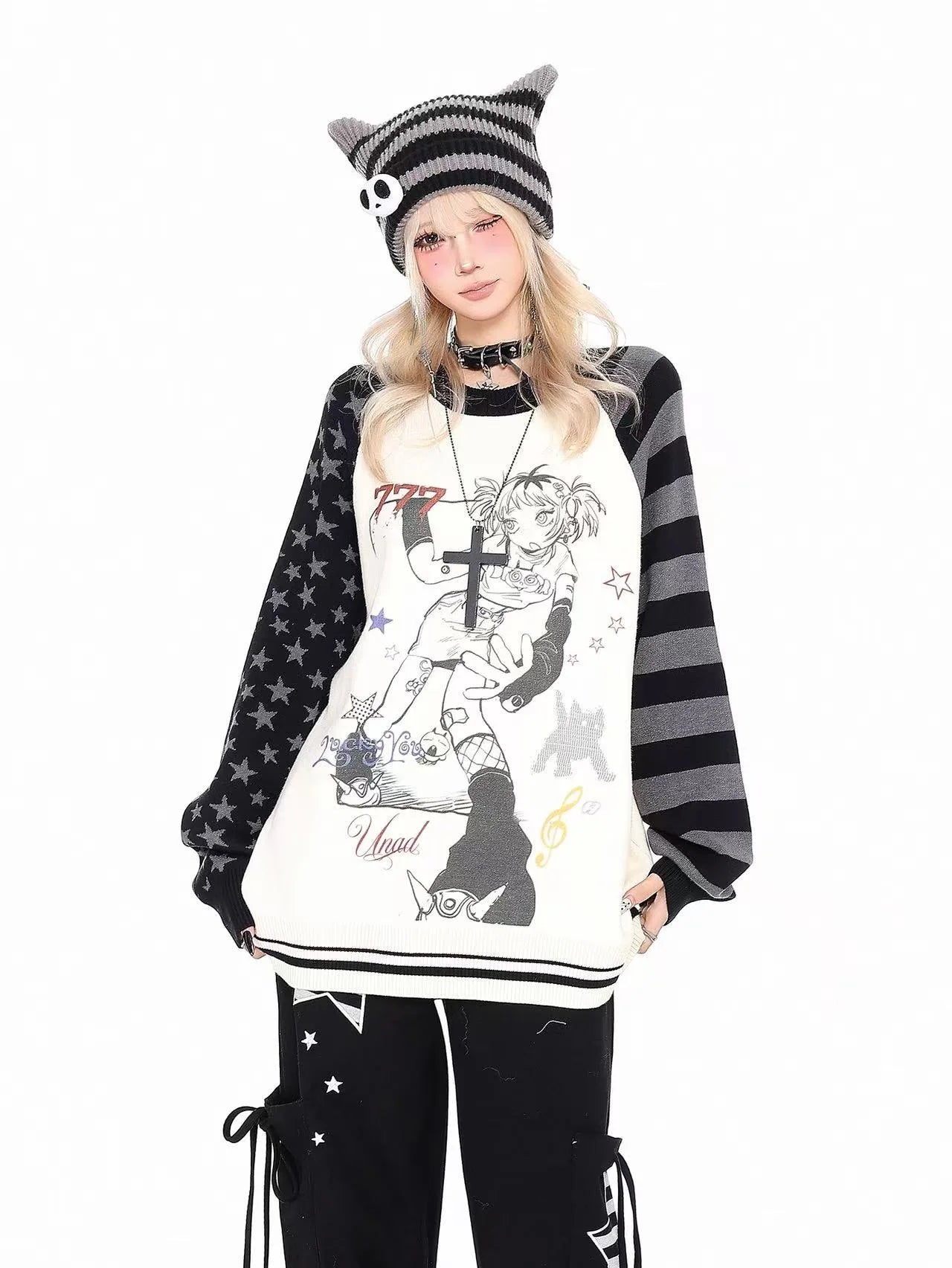 Y2K Character Graphic Oversized Cardigan  oliviroa オリヴィオラ