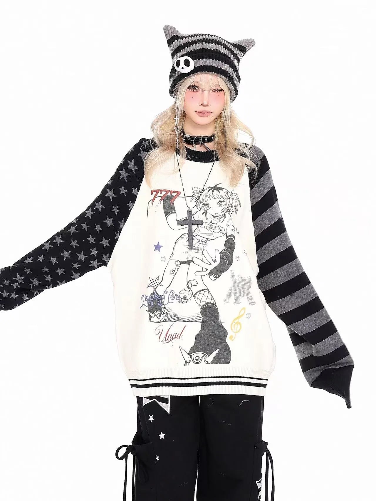 Y2K Character Graphic Oversized Cardigan  oliviroa オリヴィオラ