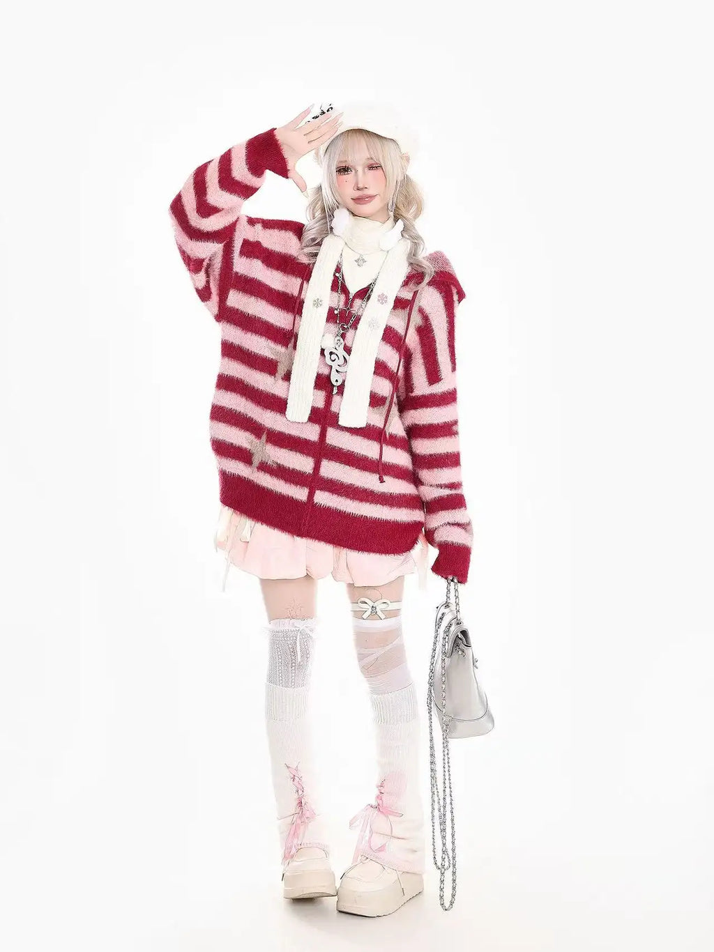 Y2K Star Stripe Soft Touch Knit Cardigan OL2178