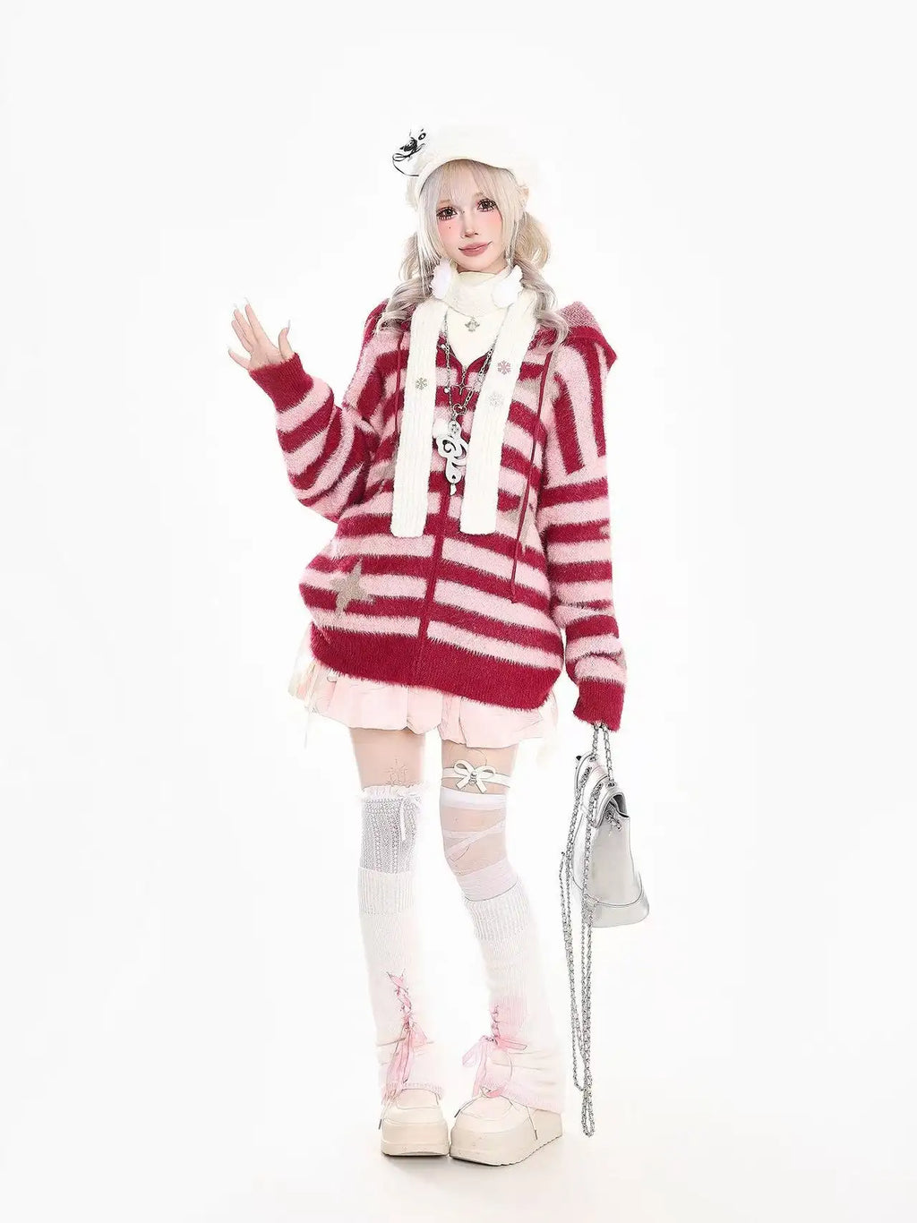 Y2K Star Stripe Soft Touch Knit Cardigan OL2178