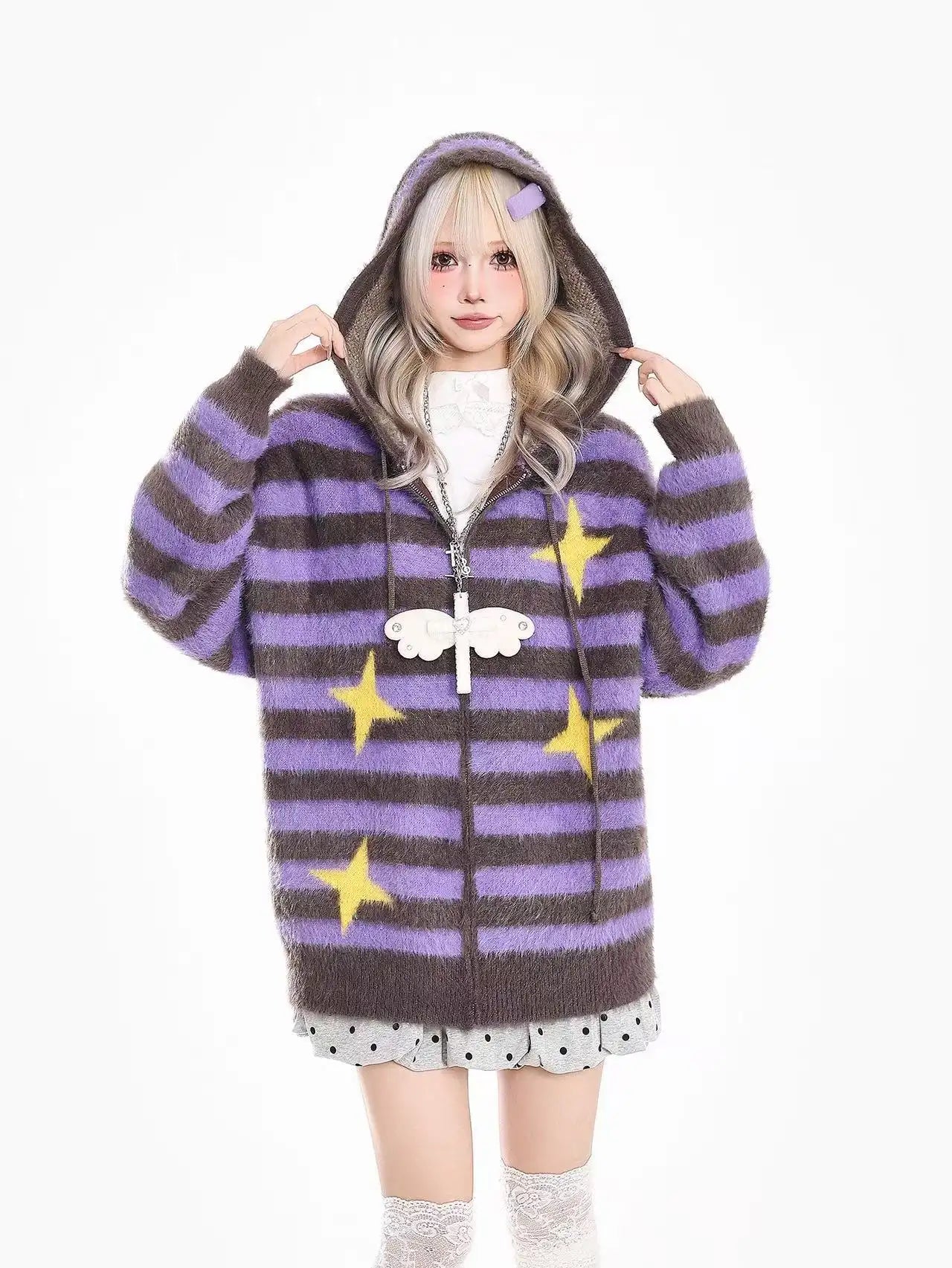 Y2K Star Stripe Soft Touch Knit Cardigan  oliviroa オリヴィオラ