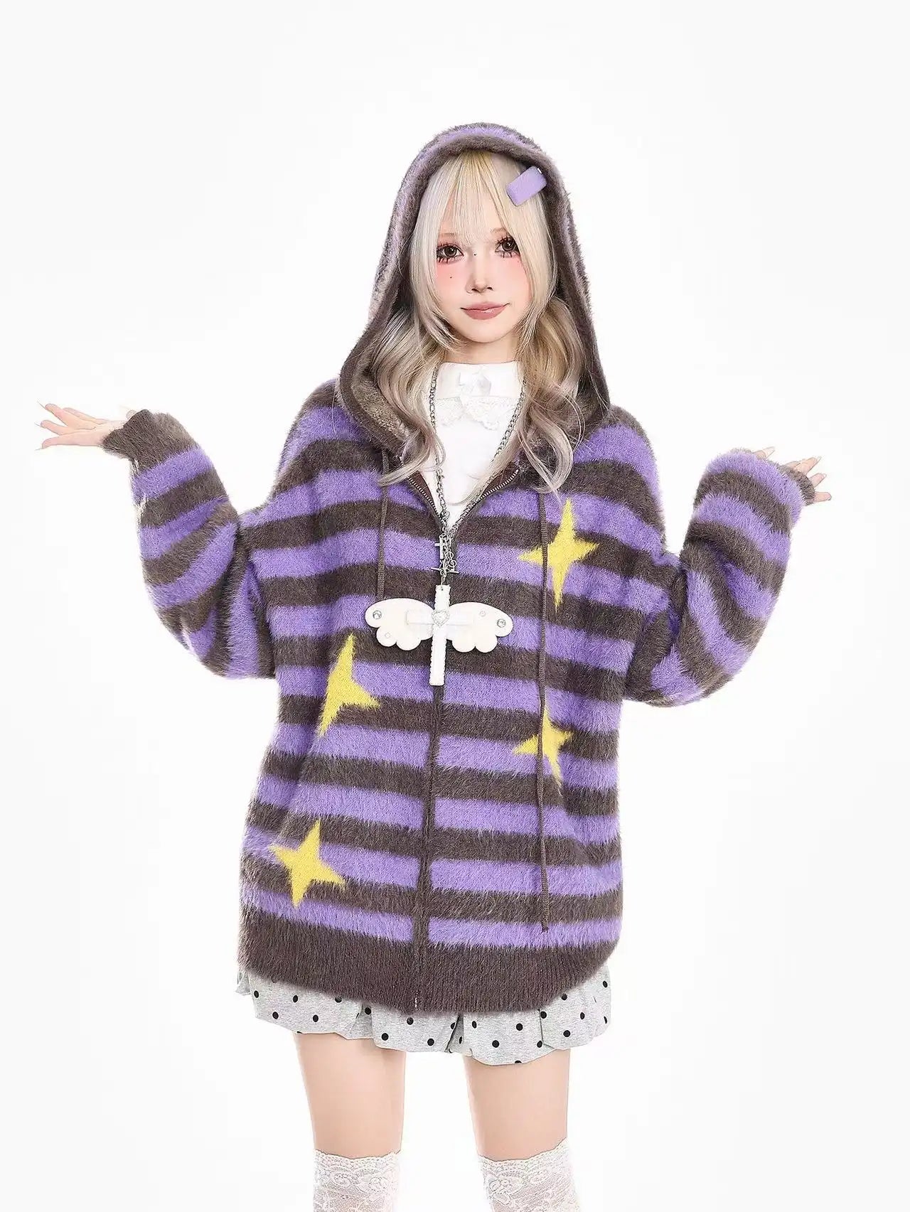Y2K Star Stripe Soft Touch Knit Cardigan  oliviroa オリヴィオラ