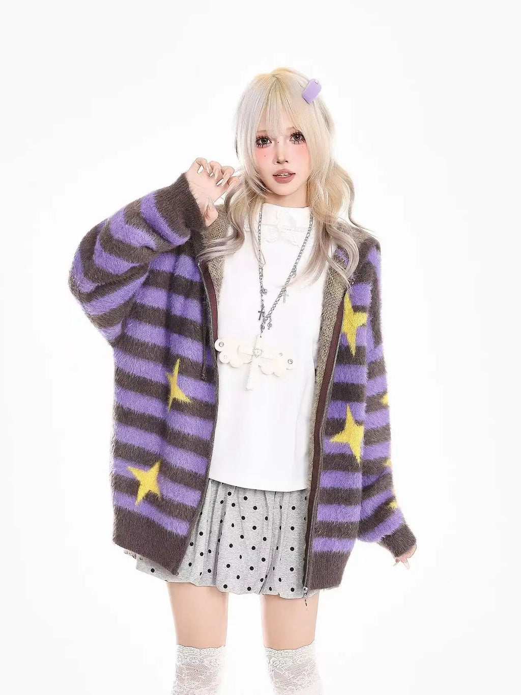 Y2K Star Stripe Soft Touch Knit Cardigan OL2178