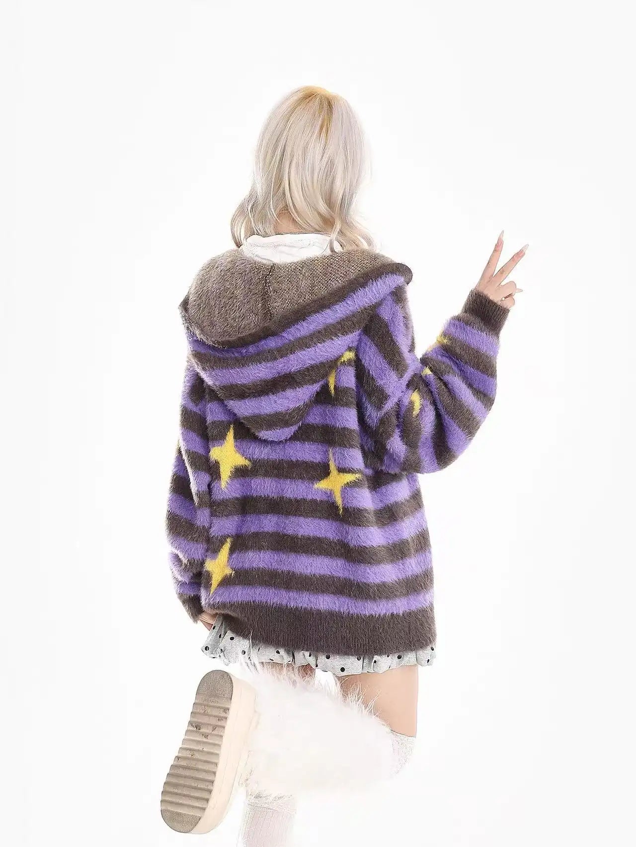 Y2K Star Stripe Soft Touch Knit Cardigan  OL2178