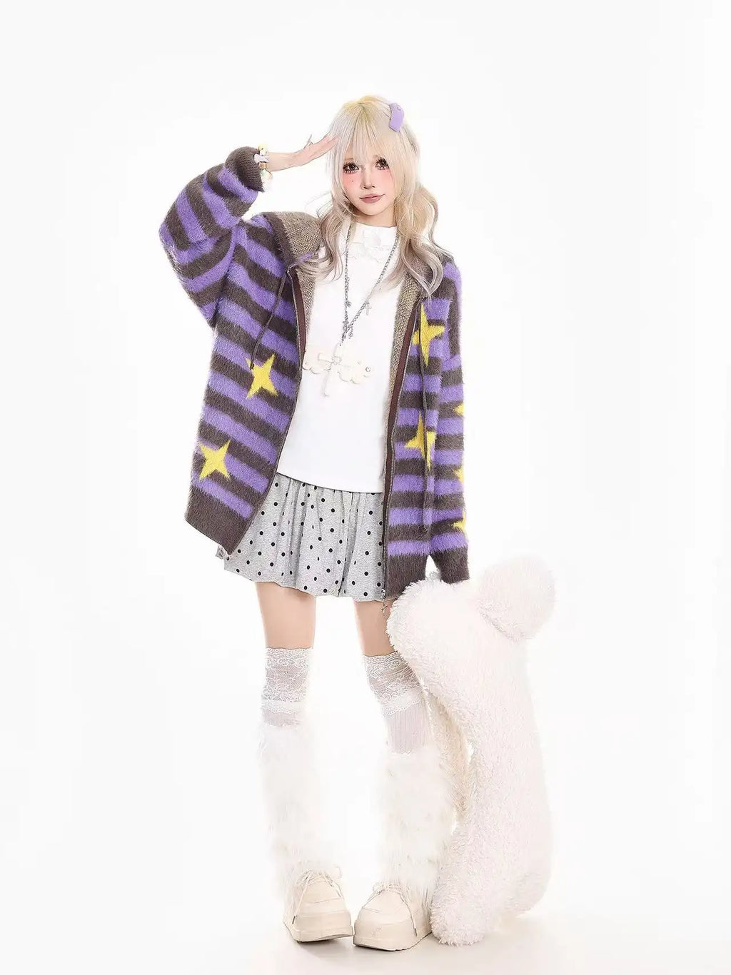 Y2K Star Stripe Soft Touch Knit Cardigan OL2178