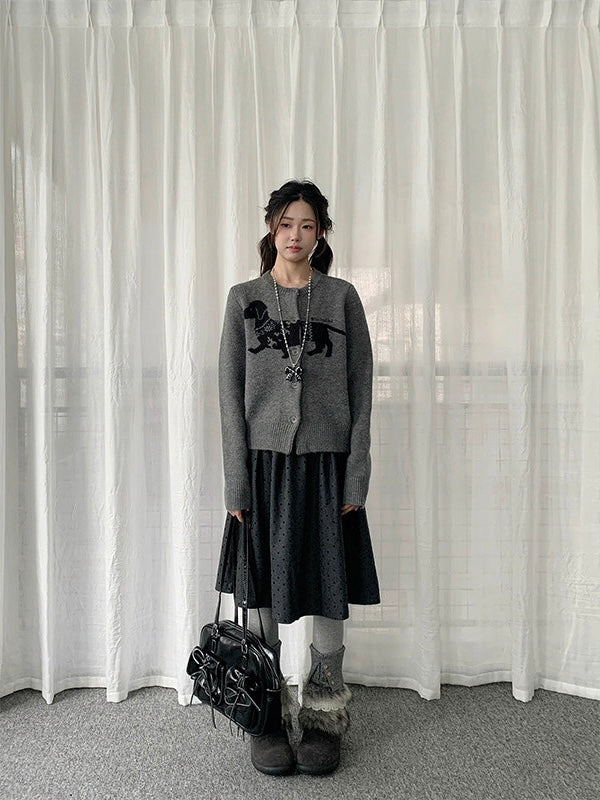 Polka Dot High Waist A Line Midi Skirt  OL2179