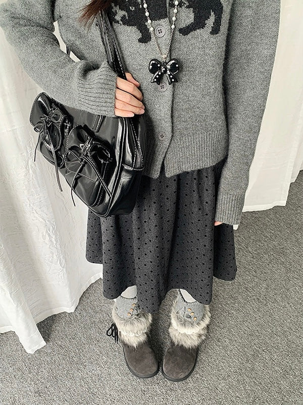 Polka Dot High Waist A Line Midi Skirt  OL2179