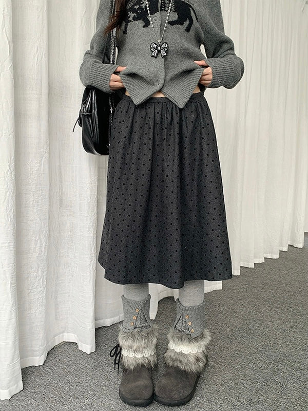 Polka Dot High Waist A Line Midi Skirt  oliviroa オリヴィオラ