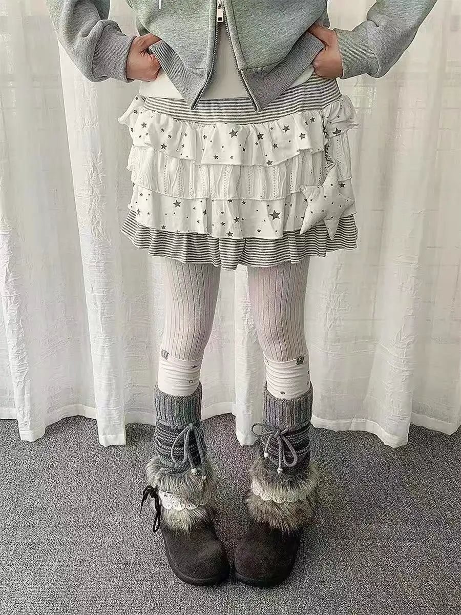 Star Stripe Pleated Mini Skirt  oliviroa オリヴィオラ
