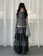 Layered Plaid Panel A Line Long Skirt   OL2182