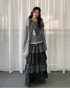 Layered Plaid Panel A Line Long Skirt   OL2182