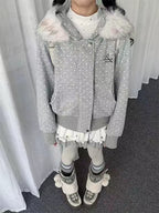 Polka Dot Hooded Zip Hoodie   oliviroa オリヴィオラ