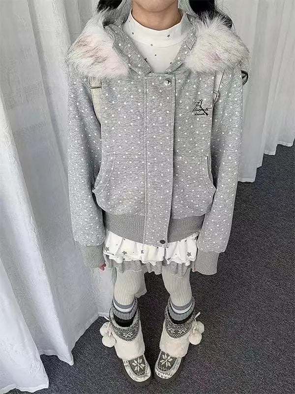 Polka Dot Hooded Zip Hoodie   oliviroa オリヴィオラ