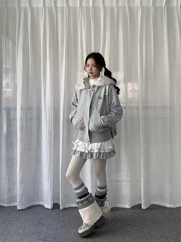 Polka Dot Hooded Zip Hoodie   OL2183