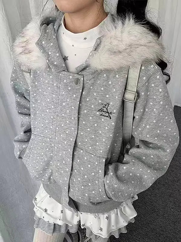 Polka Dot Hooded Zip Hoodie   OL2183