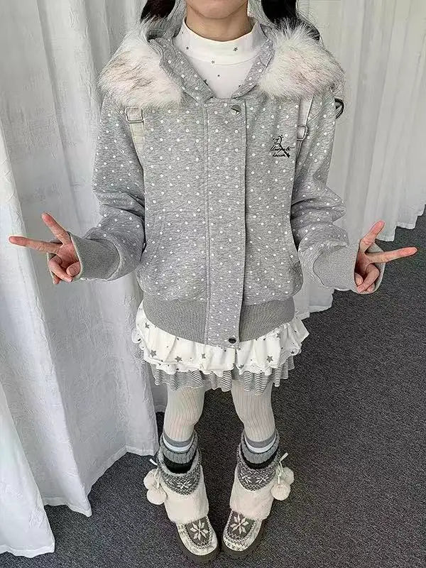 Polka Dot Hooded Zip Hoodie   oliviroa オリヴィオラ