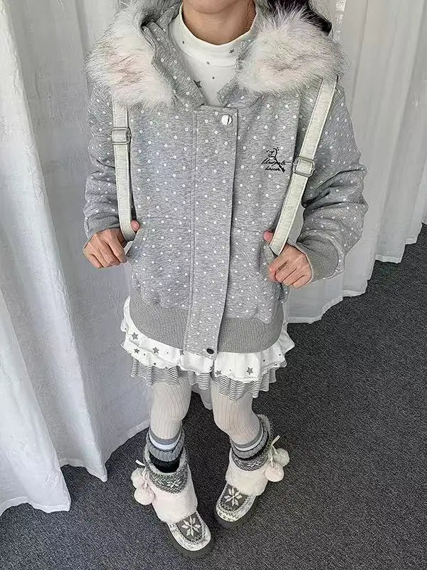 Polka Dot Hooded Zip Hoodie   OL2183