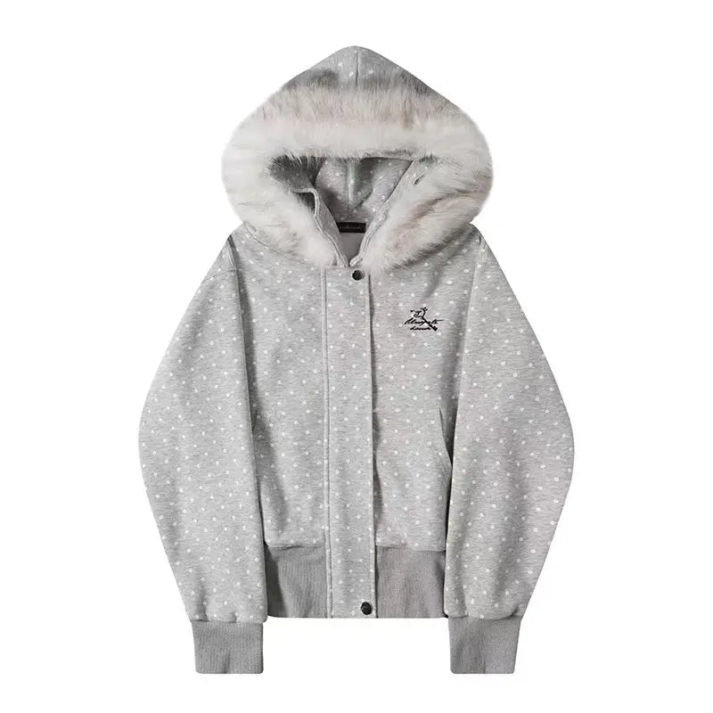 Polka Dot Hooded Zip Hoodie   OL2183