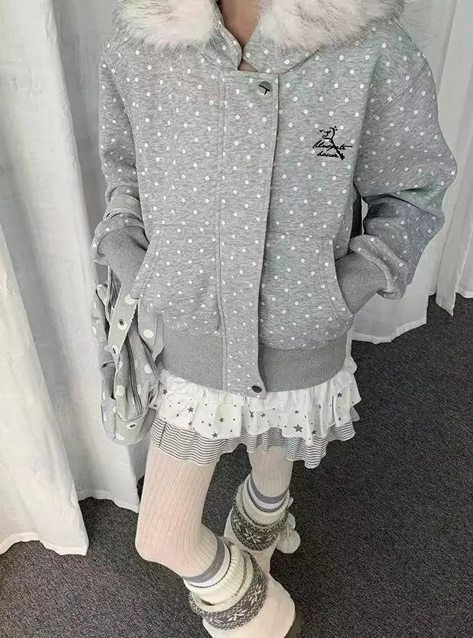 Polka Dot Hooded Zip Hoodie   OL2183