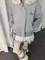 Polka Dot Hooded Zip Hoodie   OL2183