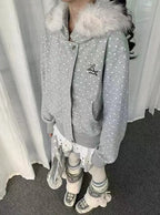 Polka Dot Hooded Zip Hoodie   OL2183