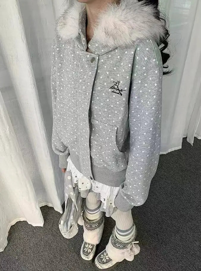 Polka Dot Hooded Zip Hoodie   OL2183