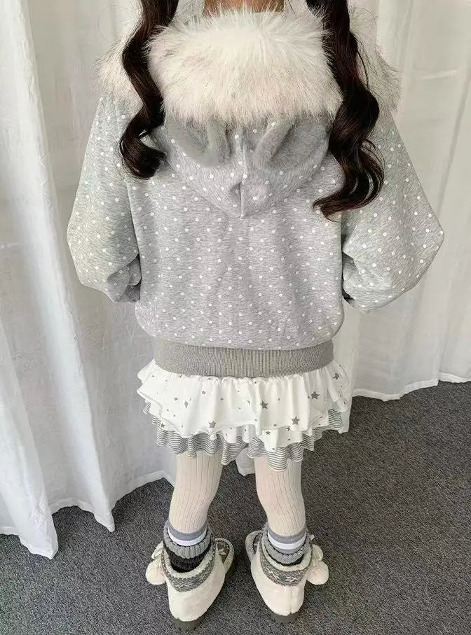 Polka Dot Hooded Zip Hoodie   OL2183